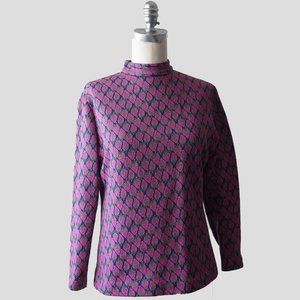 Vintage Strawberry Print Mock Neck Top